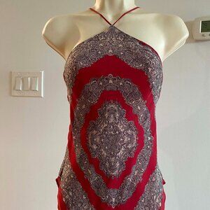 BCBG Max Azria Red Bandana Handkerchief Top • Size XS • Silk Halter Scarf Top